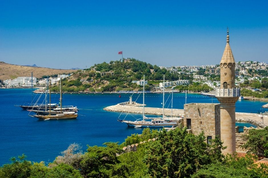 Yachts and other boats in the blue waters of Bodrum,Turkey